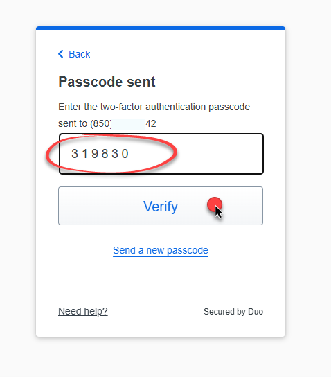 Password sent screen