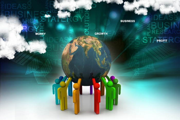 People holding up the world